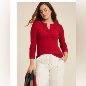 Maurice’s Solid Split Neck Waffle Knit Tee XXL